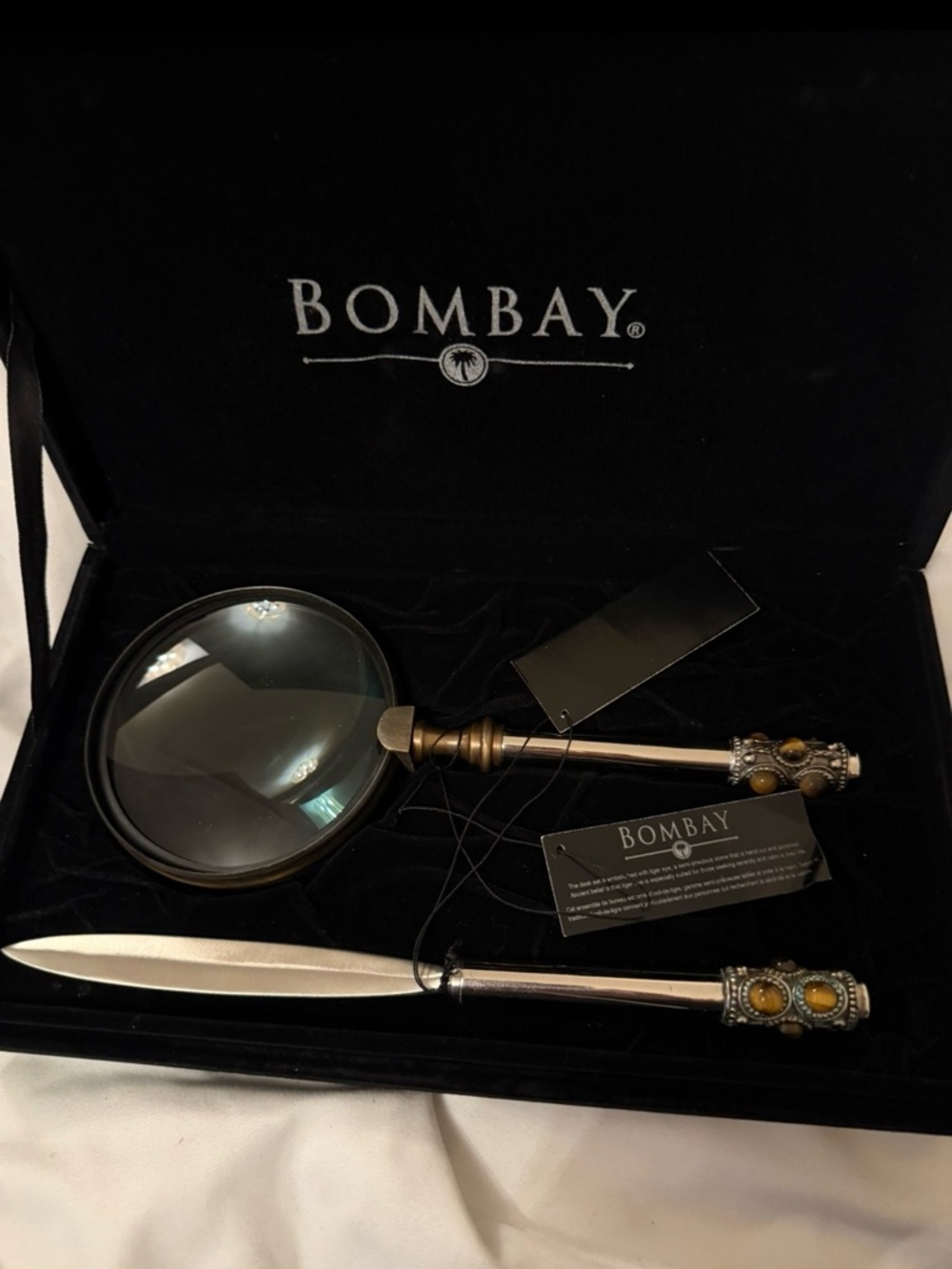 New VTG Bombay Tiger Eye Magnifying Glass and Letter Opener